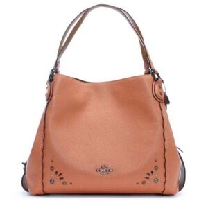Coach Edie salmon Scalloped Pebble Leather Shoulder Bag